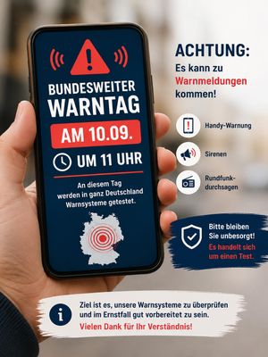 Teaserbild für Bundesweiter Warntag am 10.09.2026 ab 11 Uhr