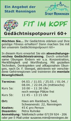 Teaserbild für Fit im Kopf - Gedächtnispotpourri 60+