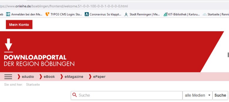Screenshot der Website der Onlinebibliothek Böblingen