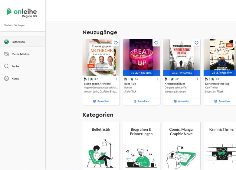 Screenshot der Website der Onleihe Region BB
